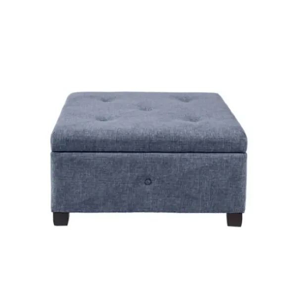 Benches & Ottomans-Kirkland's Home Navy Tufted Square Storage Ottoman Blue