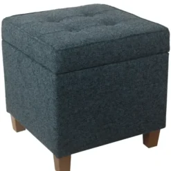 Benches & Ottomans-Kirkland's Home Navy Tufted Upholstered Storage Ottoman Blue