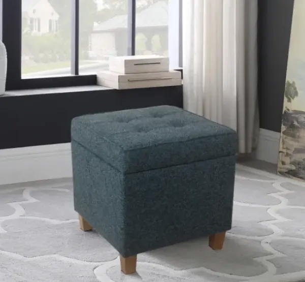 Benches & Ottomans-Kirkland's Home Navy Tufted Upholstered Storage Ottoman Blue