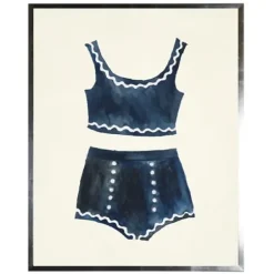 Framed Art-Kirkland's Home Navy Two Piece Bathing Suit Framed Art Print Blue/White