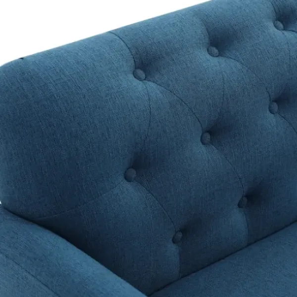 Sofas & Loveseats-Kirkland's Home Navy Upholstered Button Tufted Loveseat Blue