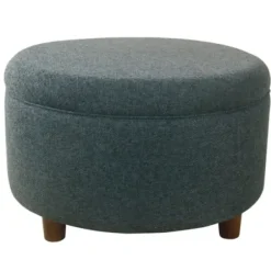 Benches & Ottomans-Kirkland's Home Navy Upholstered Round Storage Ottoman Blue