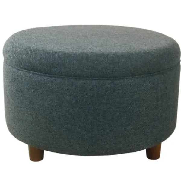 Benches & Ottomans-Kirkland's Home Navy Upholstered Round Storage Ottoman Blue
