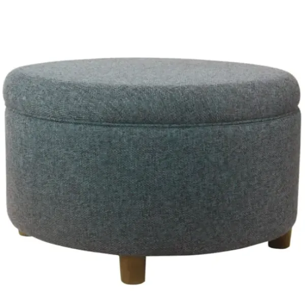 Benches & Ottomans-Kirkland's Home Navy Upholstered Round Storage Ottoman Blue