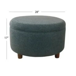 Benches & Ottomans-Kirkland's Home Navy Upholstered Round Storage Ottoman Blue
