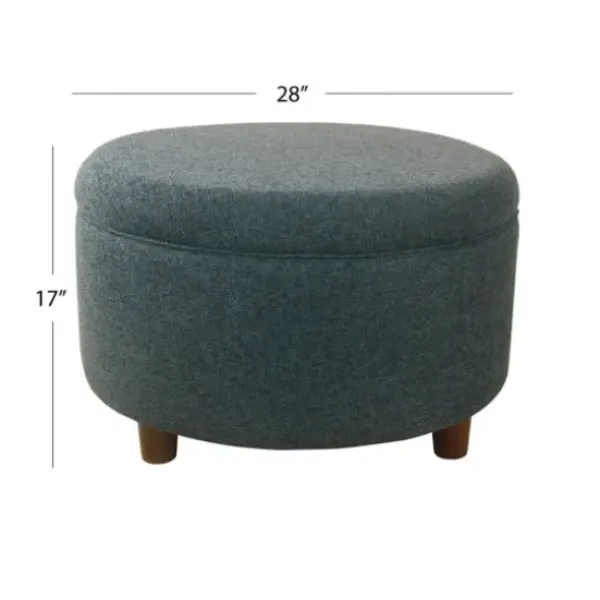 Benches & Ottomans-Kirkland's Home Navy Upholstered Round Storage Ottoman Blue