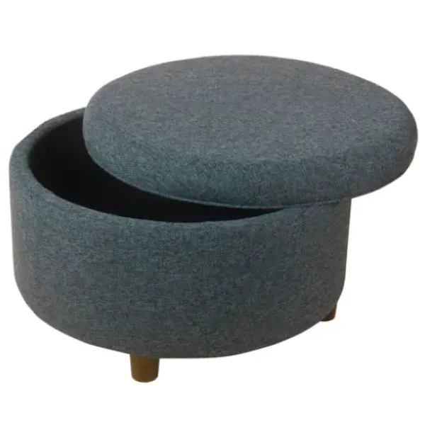 Benches & Ottomans-Kirkland's Home Navy Upholstered Round Storage Ottoman Blue