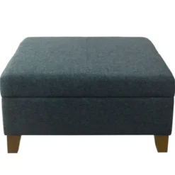 Benches & Ottomans-Kirkland's Home Navy Upholstered Square Storage Ottoman Blue