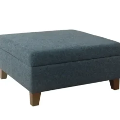 Benches & Ottomans-Kirkland's Home Navy Upholstered Square Storage Ottoman Blue