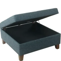 Benches & Ottomans-Kirkland's Home Navy Upholstered Square Storage Ottoman Blue