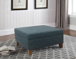 Benches & Ottomans-Kirkland's Home Navy Upholstered Square Storage Ottoman Blue