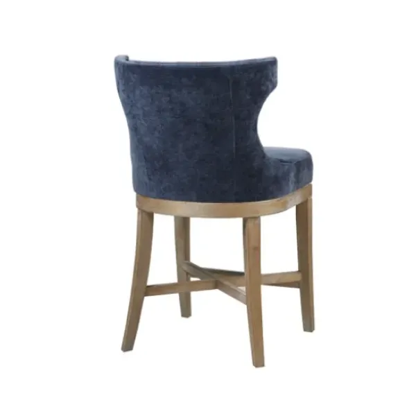 Bar Stools & Counter Height Stools-Kirkland's Home Navy Upholstered Wingback Swivel Counter Stool Blue