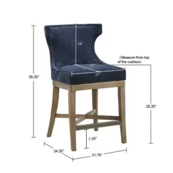 Bar Stools & Counter Height Stools-Kirkland's Home Navy Upholstered Wingback Swivel Counter Stool Blue