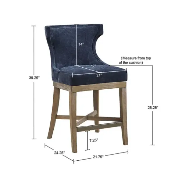 Bar Stools & Counter Height Stools-Kirkland's Home Navy Upholstered Wingback Swivel Counter Stool Blue
