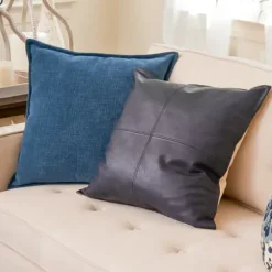 Pillows-Kirkland's Home Navy Vegan Leather Throw Pillow Blue