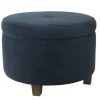 Benches & Ottomans-Kirkland's Home Navy Velvet Upholstered Round Storage Ottoman Blue