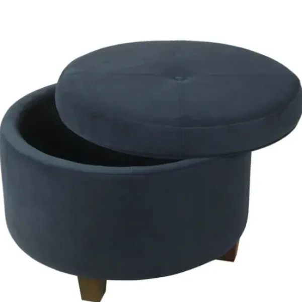 Benches & Ottomans-Kirkland's Home Navy Velvet Upholstered Round Storage Ottoman Blue