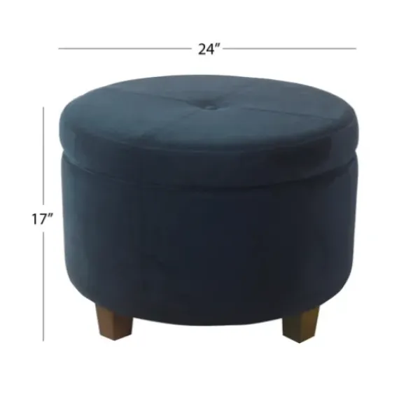 Benches & Ottomans-Kirkland's Home Navy Velvet Upholstered Round Storage Ottoman Blue