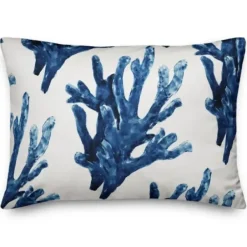 Pillows-Kirkland's Home Navy Watercolor Coral Pillow Blue