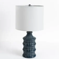 Table Lamps-Kirkland's Home Navy Wave Glazed Table Lamp White