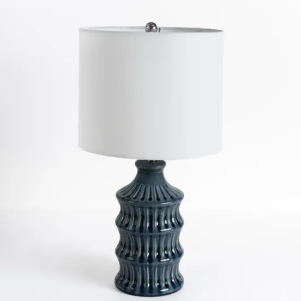 Table Lamps-Kirkland's Home Navy Wave Glazed Table Lamp White