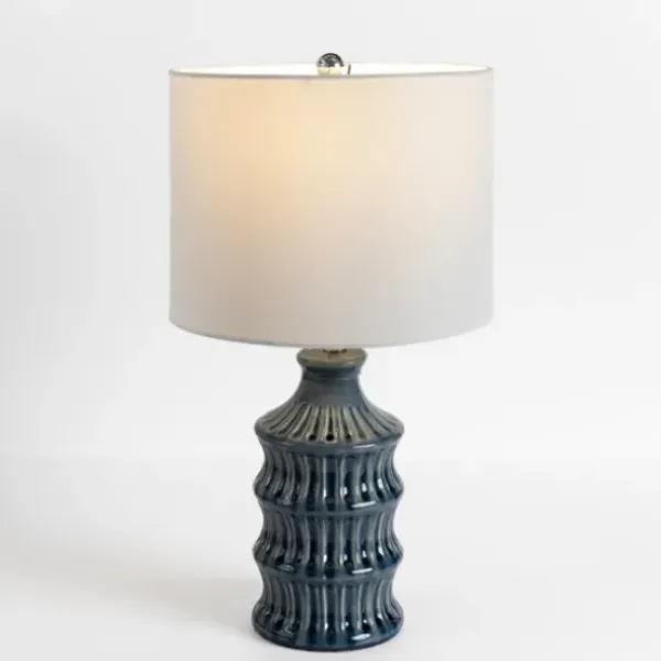 Table Lamps-Kirkland's Home Navy Wave Glazed Table Lamp White