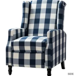 Accent Chairs-Kirkland's Home Navy Windowpane Plaid Recliner Blue/White