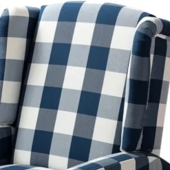 Accent Chairs-Kirkland's Home Navy Windowpane Plaid Recliner Blue/White