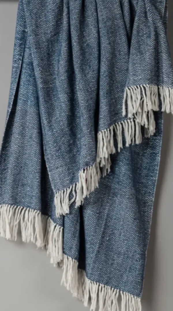Blankets & Throws-Kirkland's Home Navy With White Herringbone Woven Throw Blanket Blue