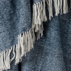 Blankets & Throws-Kirkland's Home Navy With White Herringbone Woven Throw Blanket Blue