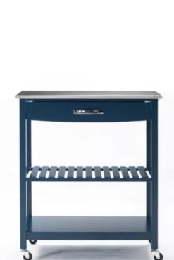 Kitchen Islands & Bar Carts-Kirkland's Home Navy Wood And Stainless Steel Top Kitchen Cart Blue