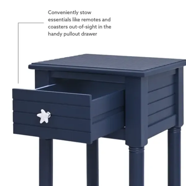 Accent & End Tables-Kirkland's Home Navy Wood Coastal Compact Accent Table Blue