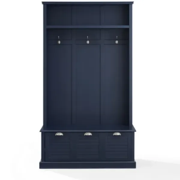 Entryway Furniture-Kirkland's Home Navy Wood Storage Bench Hall Tree Blue