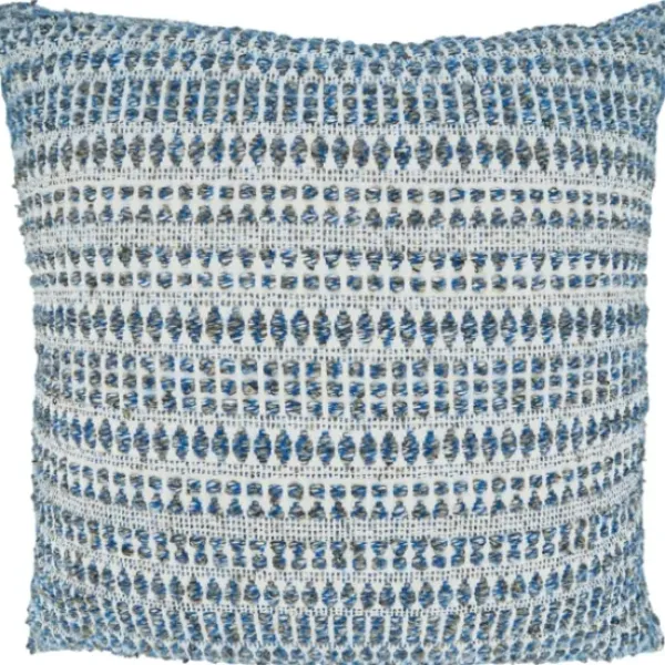 Pillows-Kirkland's Home Navy Woven Lines Cotton Pillow, 22 In. Blue/Ivory