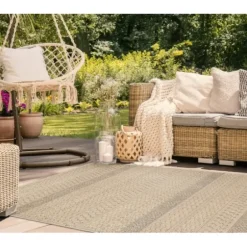 Outdoor Rugs-Kirkland's Home Navy Zig-Zag Ezra Indoor/Outdoor Area Rug, 7X9 Blue/White