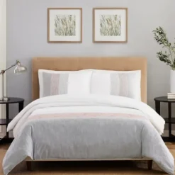 Duvets-Kirkland's Home Neapolitan Gray 3-Pc. King Duvet Set Gray/White/Pink