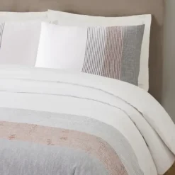 Duvets-Kirkland's Home Neapolitan Gray 3-Pc. Queen Duvet Set Gray/White/Pink