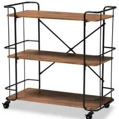 Kitchen Islands & Bar Carts-Kirkland's Home Nellie Walnut 3-Tier Mobile Bar Cart