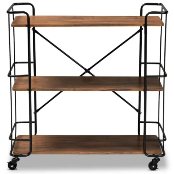 Kitchen Islands & Bar Carts-Kirkland's Home Nellie Walnut 3-Tier Mobile Bar Cart