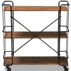Kitchen Islands & Bar Carts-Kirkland's Home Nellie Walnut 3-Tier Mobile Bar Cart