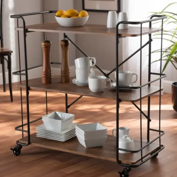 Kitchen Islands & Bar Carts-Kirkland's Home Nellie Walnut 3-Tier Mobile Bar Cart