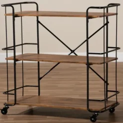 Kitchen Islands & Bar Carts-Kirkland's Home Nellie Walnut 3-Tier Mobile Bar Cart