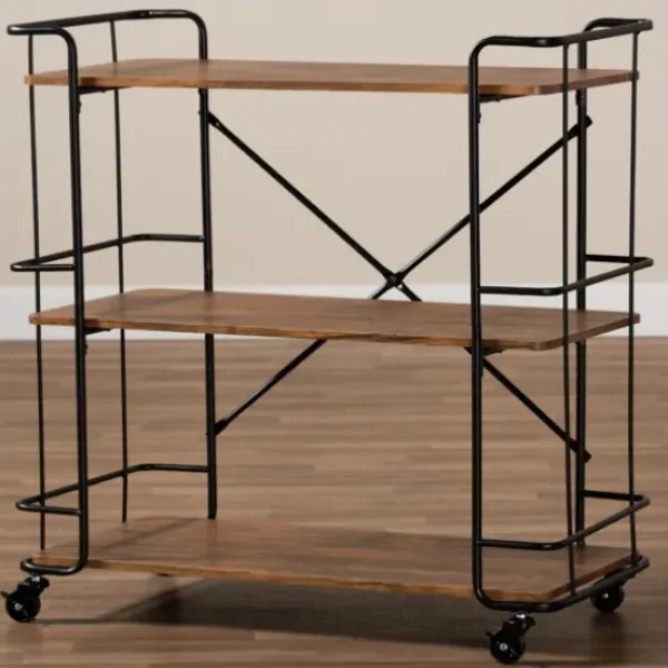 Kitchen Islands & Bar Carts-Kirkland's Home Nellie Walnut 3-Tier Mobile Bar Cart