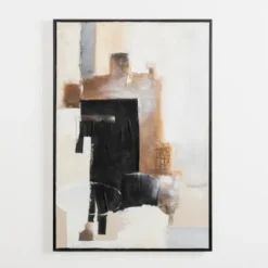 Canvas Art-Kirkland's Home Neutral Abstract Hand Painted Framed Canvas Art White/Black