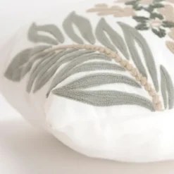 Pillows-Kirkland's Home Neutral Blooms Hand Embroidered Lumbar Pillow White/Tan/Gray