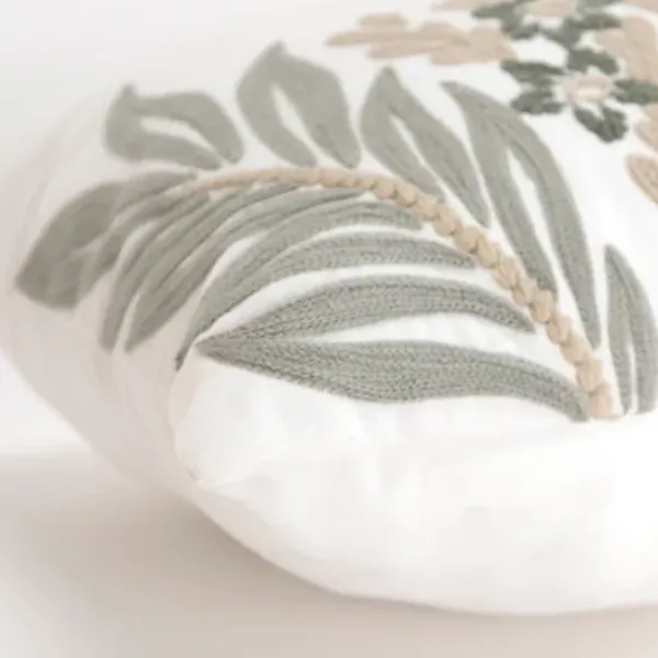 Pillows-Kirkland's Home Neutral Blooms Hand Embroidered Lumbar Pillow White/Tan/Gray