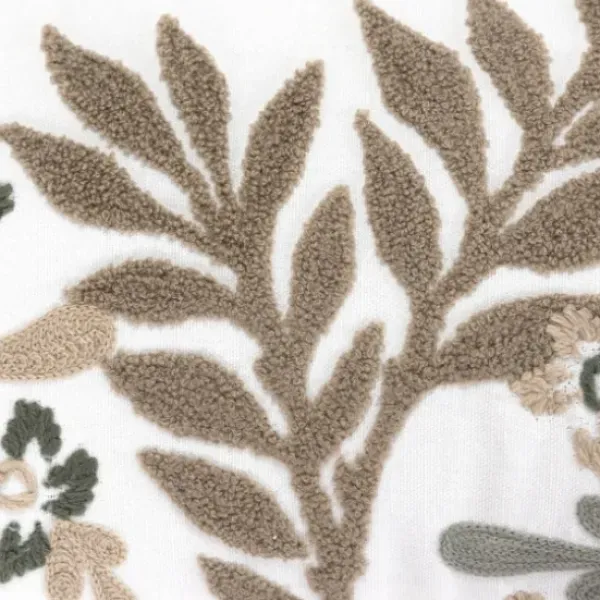 Pillows-Kirkland's Home Neutral Blooms Hand Embroidered Lumbar Pillow White/Tan/Gray