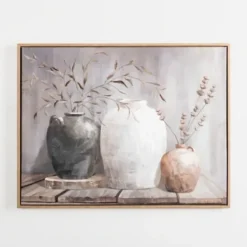 Canvas Art-Kirkland's Home Neutral Botanical Vases Framed Canvas Art Print Gray