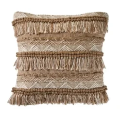 Pillows-Kirkland's Home Neutral Embroidered Fringe Accent Pillow Brown