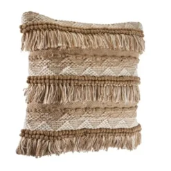 Pillows-Kirkland's Home Neutral Embroidered Fringe Accent Pillow Brown
